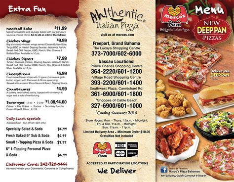 pizzaria bahamas menu